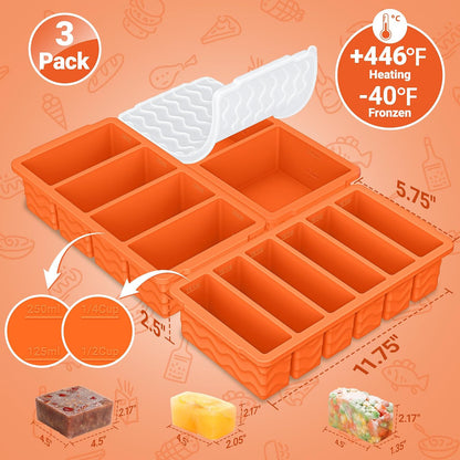 3-Pack Silicone Freezer Trays with Lid, Soup Freezer Container Molds
