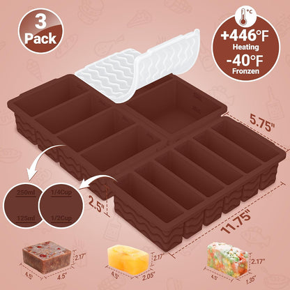 3-Pack Silicone Freezer Trays with Lid, Soup Freezer Container Molds