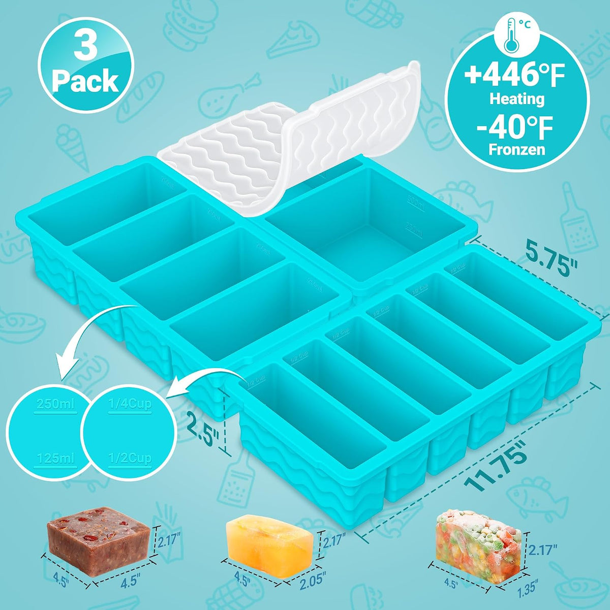 3-Pack Silicone Freezer Trays with Lid, Soup Freezer Container Molds