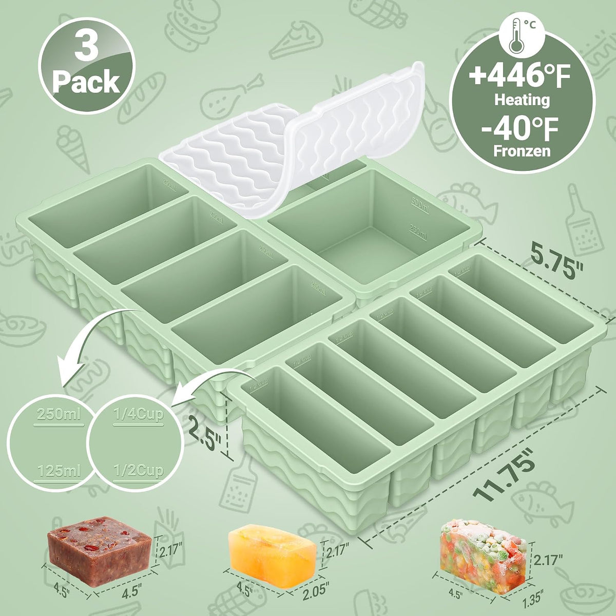 3-Pack Silicone Freezer Trays with Lid, Soup Freezer Container Molds