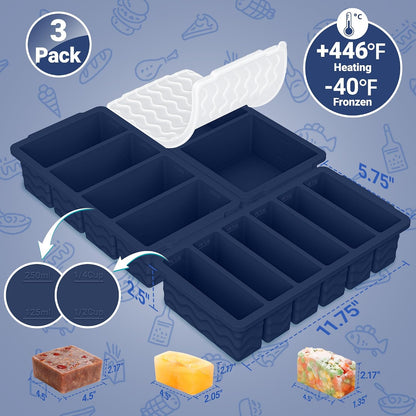 3-Pack Silicone Freezer Trays with Lid, Soup Freezer Container Molds