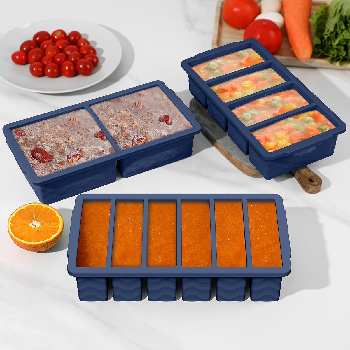 3-Pack Silicone Freezer Trays with Lid, Soup Freezer Container Molds