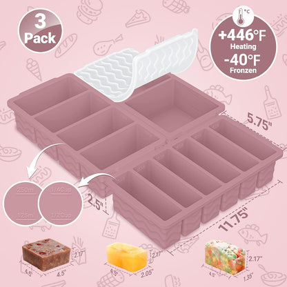 3-Pack Silicone Freezer Trays with Lid, Soup Freezer Container Molds