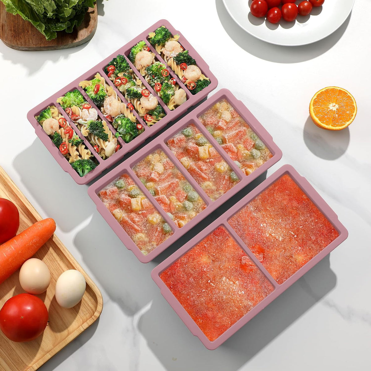 3-Pack Silicone Freezer Trays with Lid, Soup Freezer Container Molds