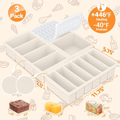 3-Pack Silicone Freezer Trays with Lid, Soup Freezer Container Molds