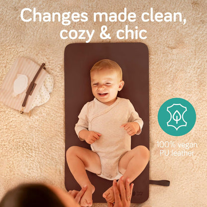 Vegan Leather Baby Changing Mat - Waterproof & Wipeable Changing Pad, XL for Growing Babies, Non-Toxic, Lead-Free & Phthalate-Free, Folds up for Easy Transport, 30″ x 16″ (Ivory)