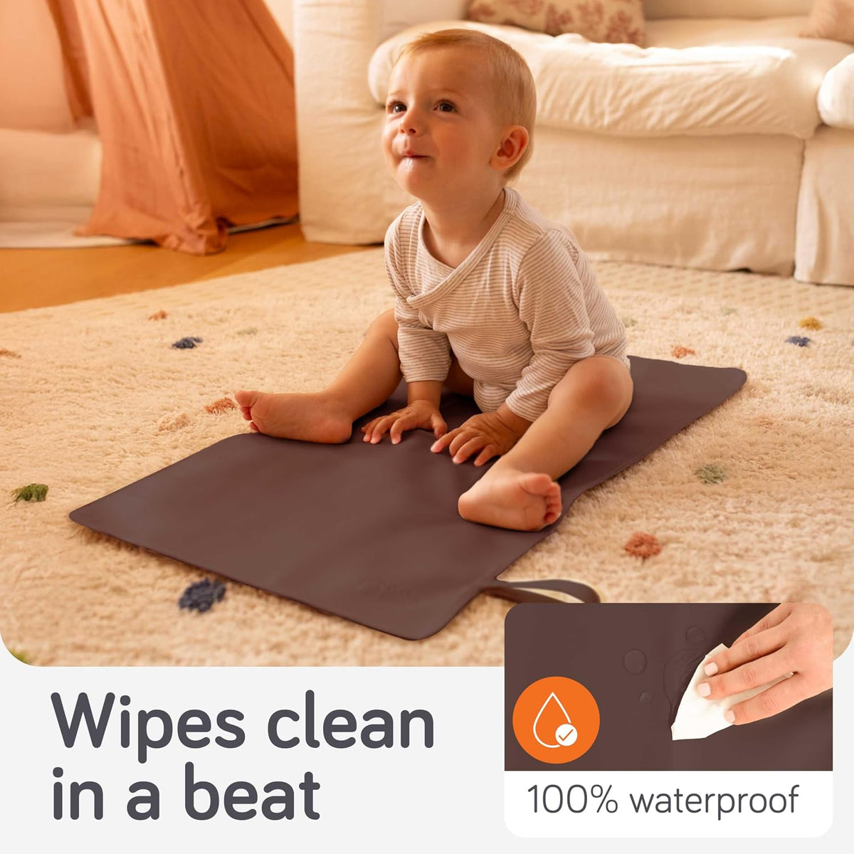 Vegan Leather Baby Changing Mat - Waterproof & Wipeable Changing Pad, XL for Growing Babies, Non-Toxic, Lead-Free & Phthalate-Free, Folds up for Easy Transport, 30″ x 16″ (Ivory)