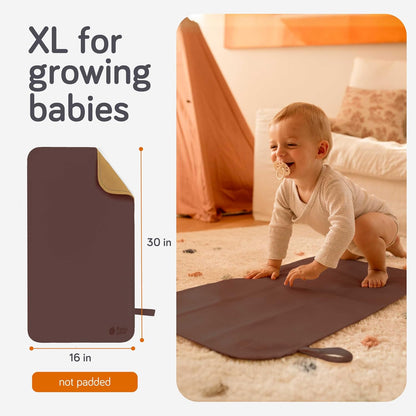 Vegan Leather Baby Changing Mat - Waterproof & Wipeable Changing Pad, XL for Growing Babies, Non-Toxic, Lead-Free & Phthalate-Free, Folds up for Easy Transport, 30″ x 16″ (Ivory)
