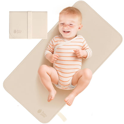 Vegan Leather Baby Changing Mat - Waterproof & Wipeable Changing Pad, XL for Growing Babies, Non-Toxic, Lead-Free & Phthalate-Free, Folds up for Easy Transport, 30″ x 16″ (Ivory)