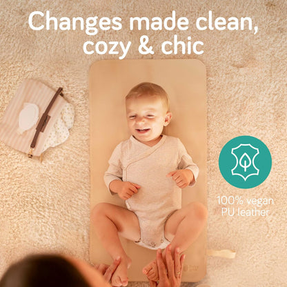 Vegan Leather Baby Changing Mat - Waterproof & Wipeable Changing Pad, XL for Growing Babies, Non-Toxic, Lead-Free & Phthalate-Free, Folds up for Easy Transport, 30″ x 16″ (Ivory)