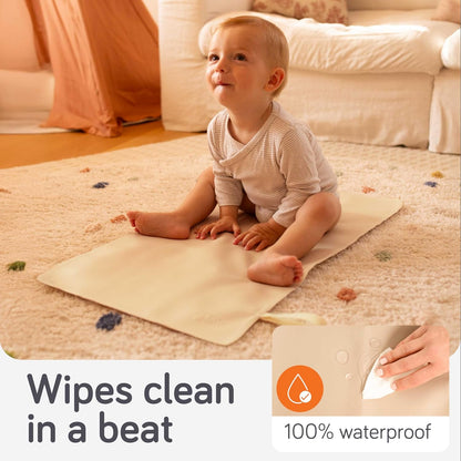Vegan Leather Baby Changing Mat - Waterproof & Wipeable Changing Pad, XL for Growing Babies, Non-Toxic, Lead-Free & Phthalate-Free, Folds up for Easy Transport, 30″ x 16″ (Ivory)