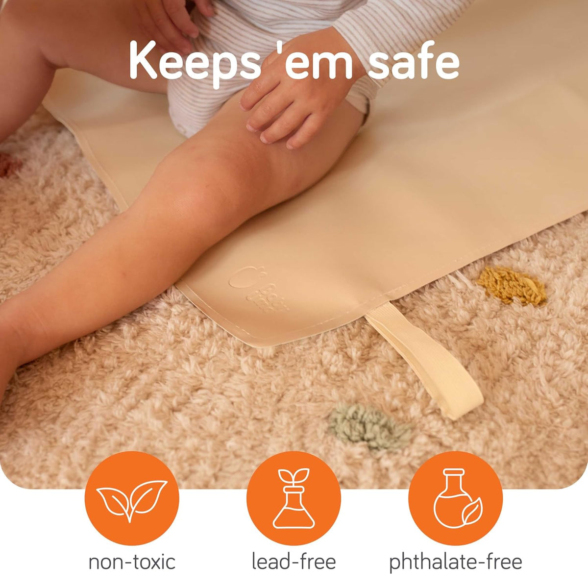 Vegan Leather Baby Changing Mat - Waterproof & Wipeable Changing Pad, XL for Growing Babies, Non-Toxic, Lead-Free & Phthalate-Free, Folds up for Easy Transport, 30″ x 16″ (Ivory)