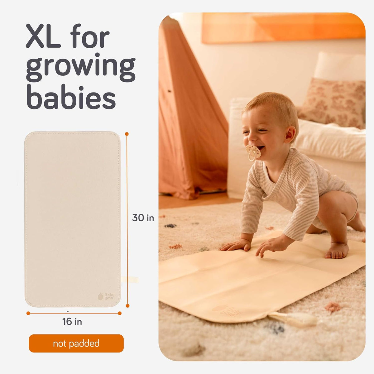 Vegan Leather Baby Changing Mat - Waterproof & Wipeable Changing Pad, XL for Growing Babies, Non-Toxic, Lead-Free & Phthalate-Free, Folds up for Easy Transport, 30″ x 16″ (Ivory)