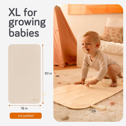 Vegan Leather Baby Changing Mat - Waterproof & Wipeable Changing Pad, XL for Growing Babies, Non-Toxic, Lead-Free & Phthalate-Free, Folds up for Easy Transport, 30″ x 16″ (Ivory)