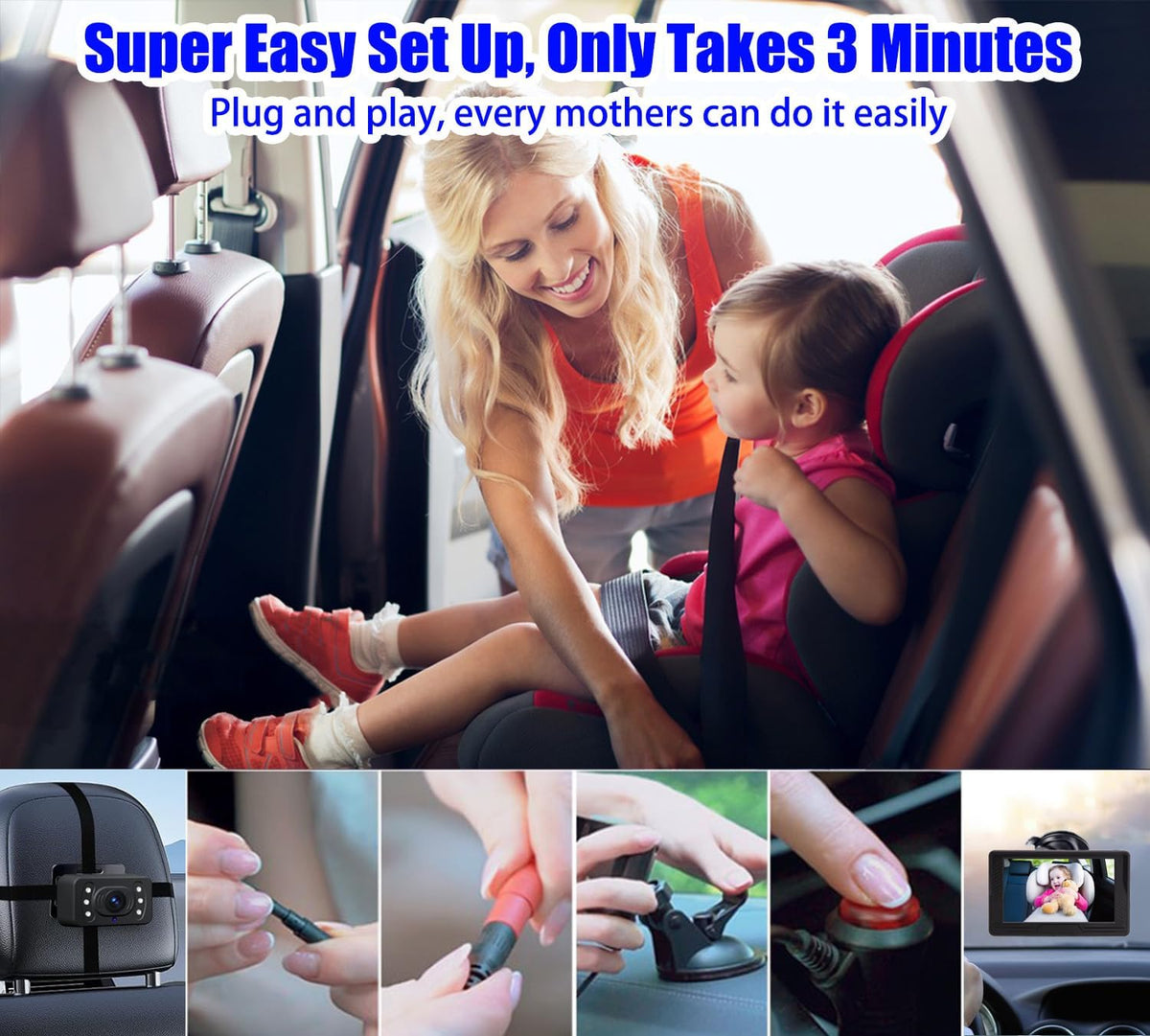 Baby Car Camera Monitor Night Vision HD 1080P Easy to Install