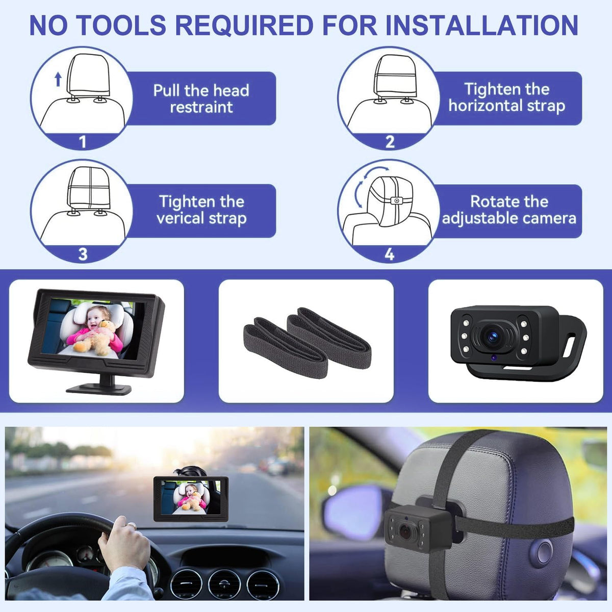 Baby Car Camera Monitor Night Vision HD 1080P Easy to Install