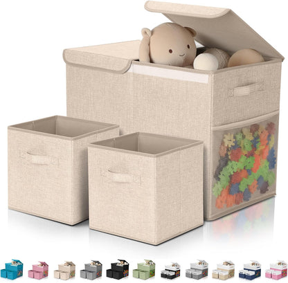 3 Pack Large Toy Box Storage Organizer Set, Grey White