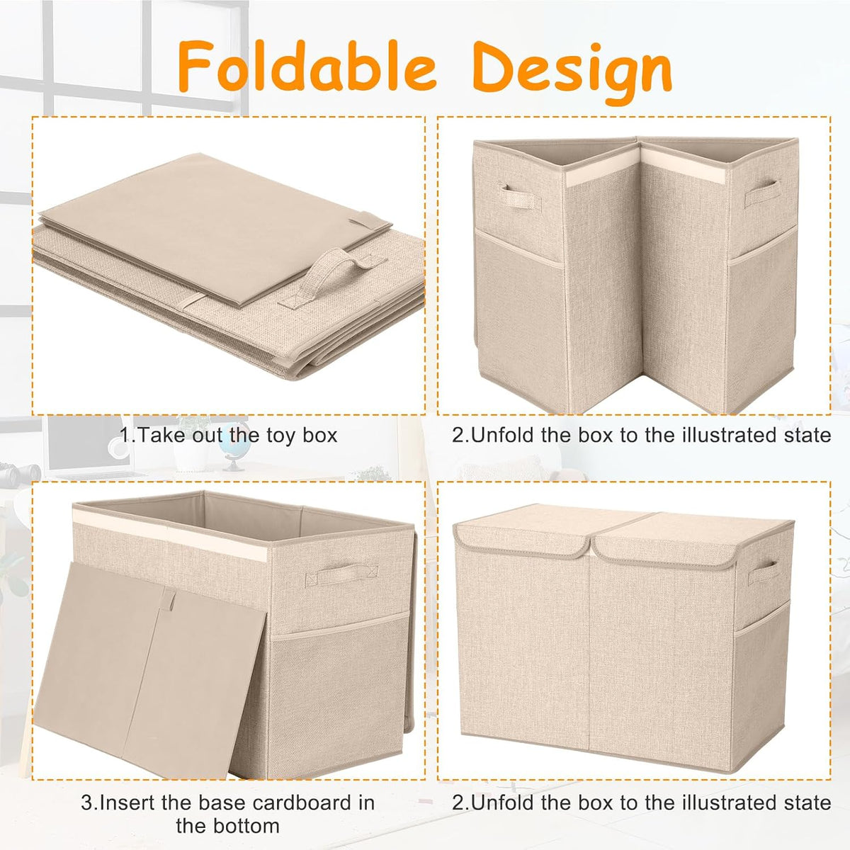 3 Pack Large Toy Box Storage Organizer Set, Grey White