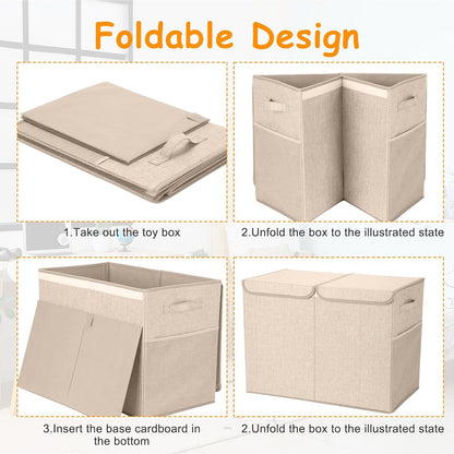 3 Pack Large Toy Box Storage Organizer Set, Grey White