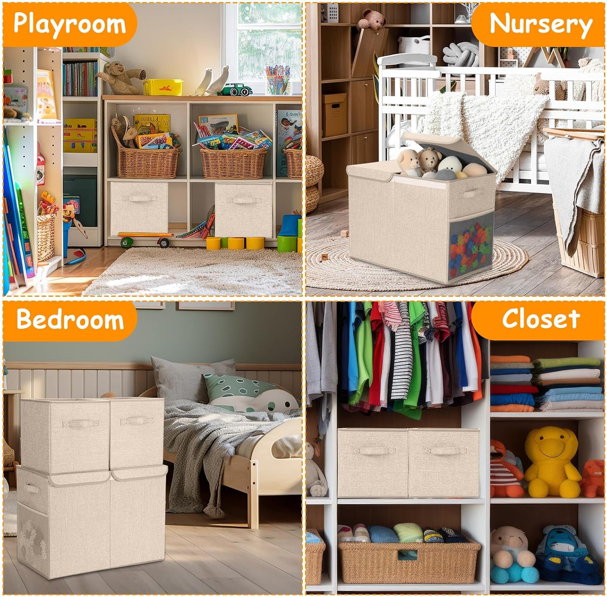 3 Pack Large Toy Box Storage Organizer Set, Grey White