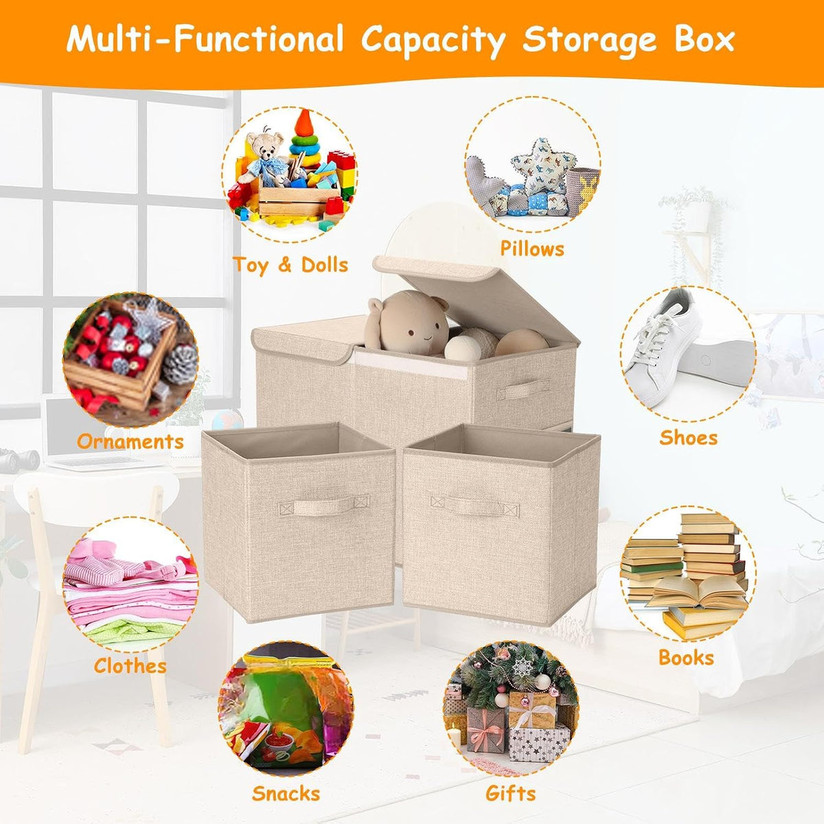 3 Pack Large Toy Box Storage Organizer Set, Grey White