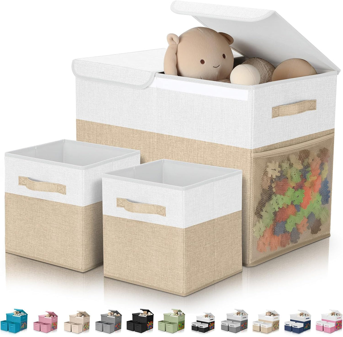 3 Pack Large Toy Box Storage Organizer Set, Grey White