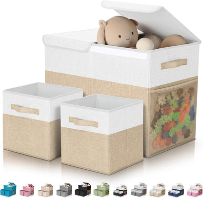 3 Pack Large Toy Box Storage Organizer Set, Grey White