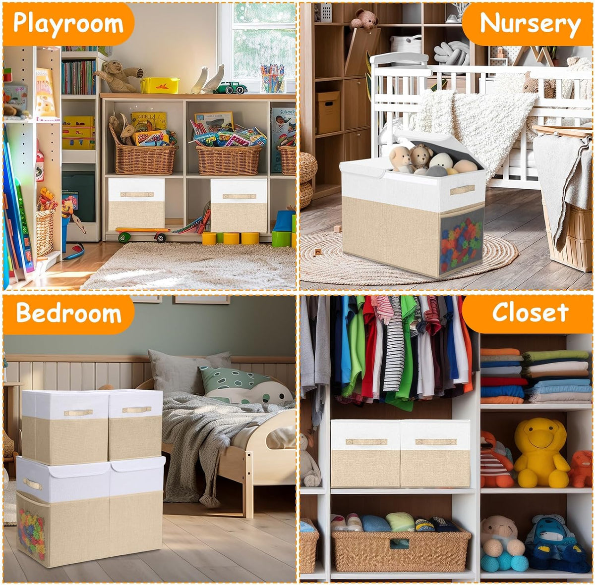3 Pack Large Toy Box Storage Organizer Set, Grey White
