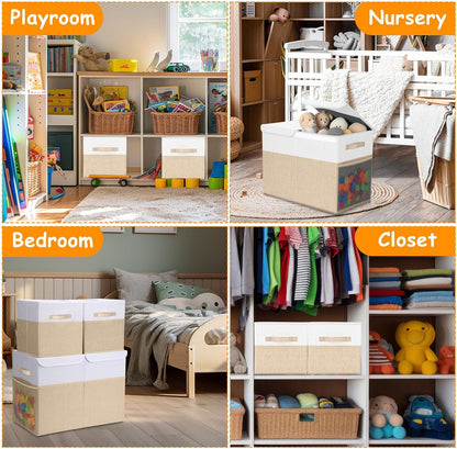 3 Pack Large Toy Box Storage Organizer Set, Grey White