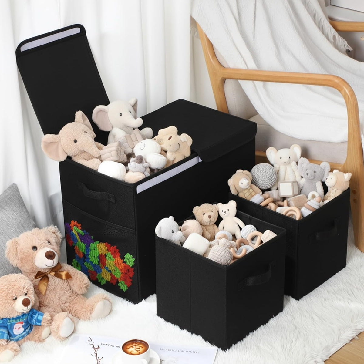 3 Pack Large Toy Box Storage Organizer Set, Grey White