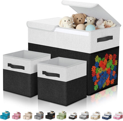 3 Pack Large Toy Box Storage Organizer Set, Grey White