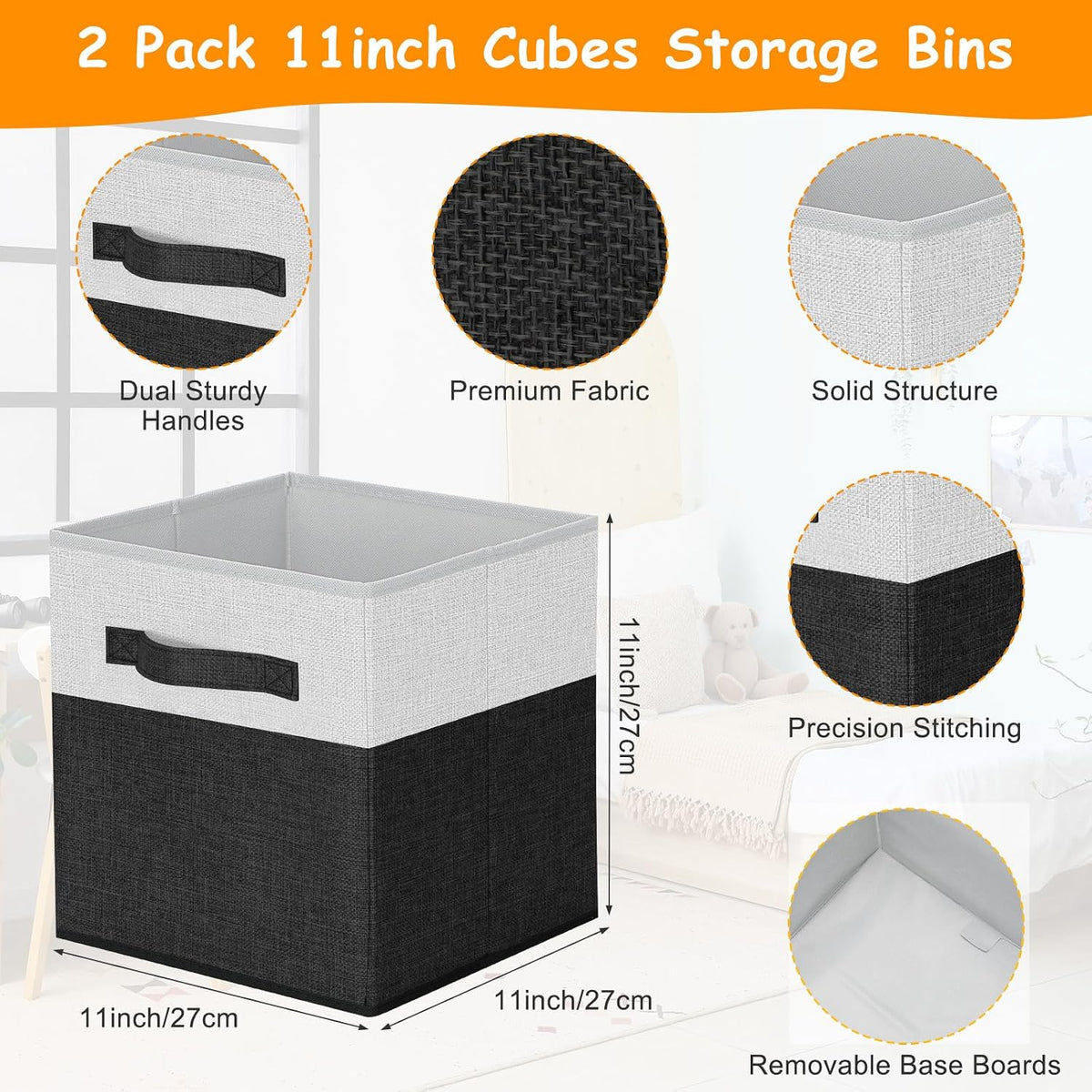 3 Pack Large Toy Box Storage Organizer Set, Grey White