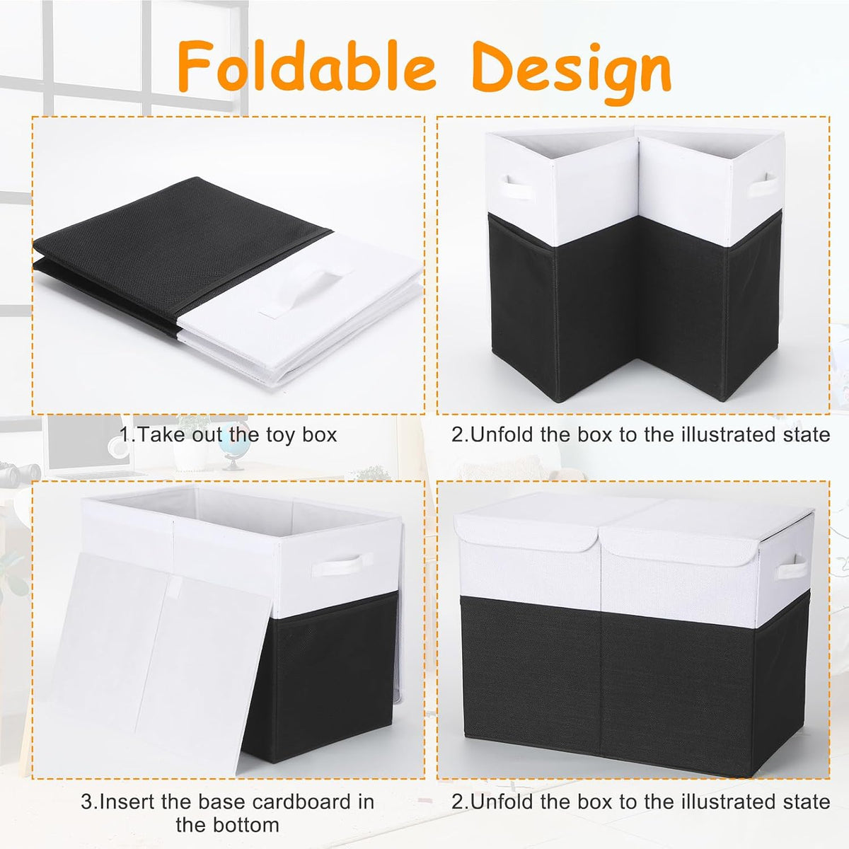 3 Pack Large Toy Box Storage Organizer Set, Grey White