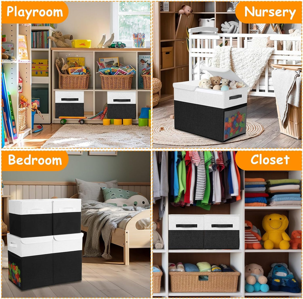 3 Pack Large Toy Box Storage Organizer Set, Grey White