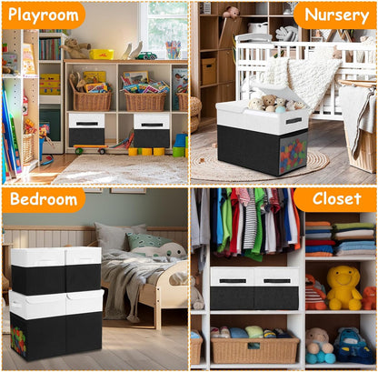3 Pack Large Toy Box Storage Organizer Set, Grey White