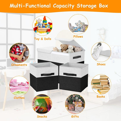 3 Pack Large Toy Box Storage Organizer Set, Grey White