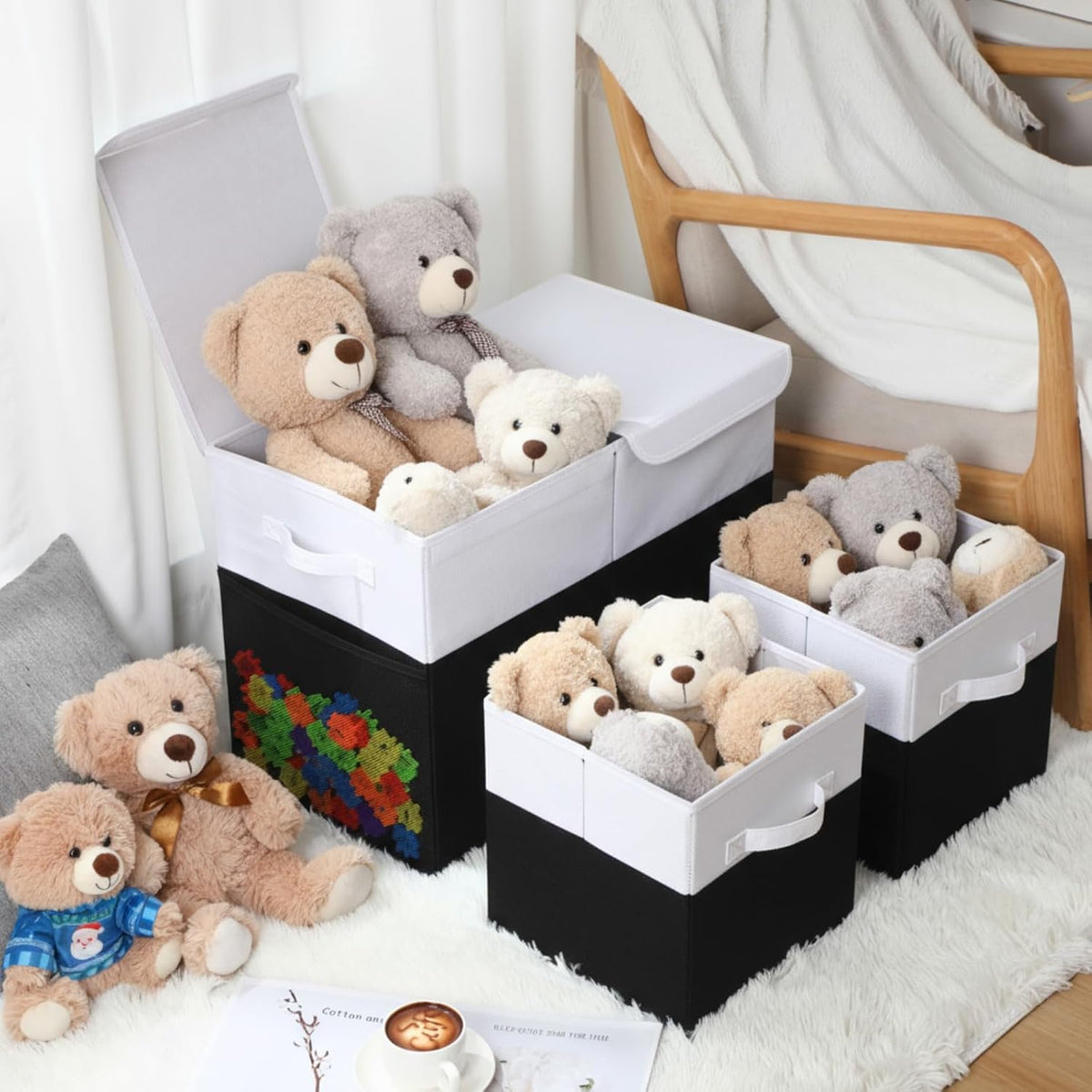 3 Pack Large Toy Box Storage Organizer Set, Grey White