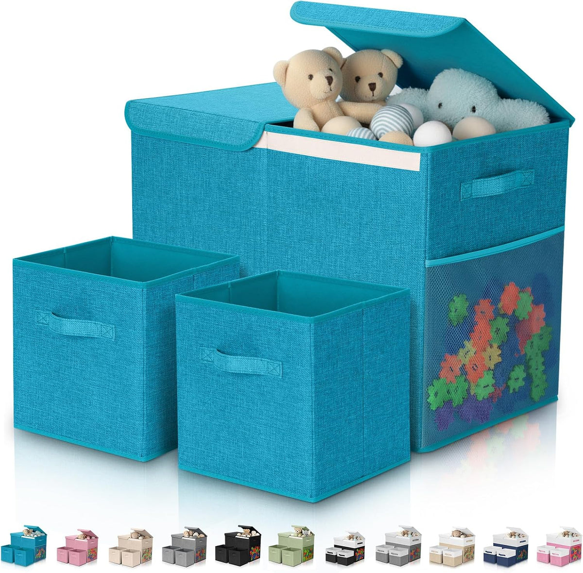 3 Pack Large Toy Box Storage Organizer Set, Grey White