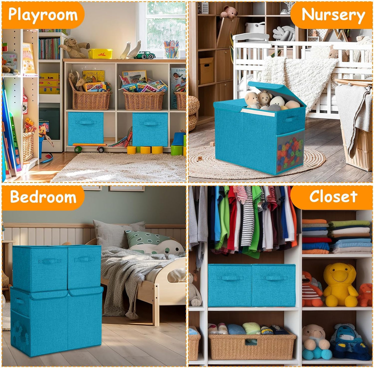 3 Pack Large Toy Box Storage Organizer Set, Grey White