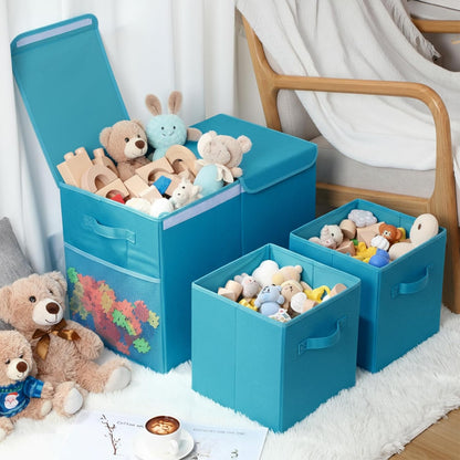 3 Pack Large Toy Box Storage Organizer Set, Grey White