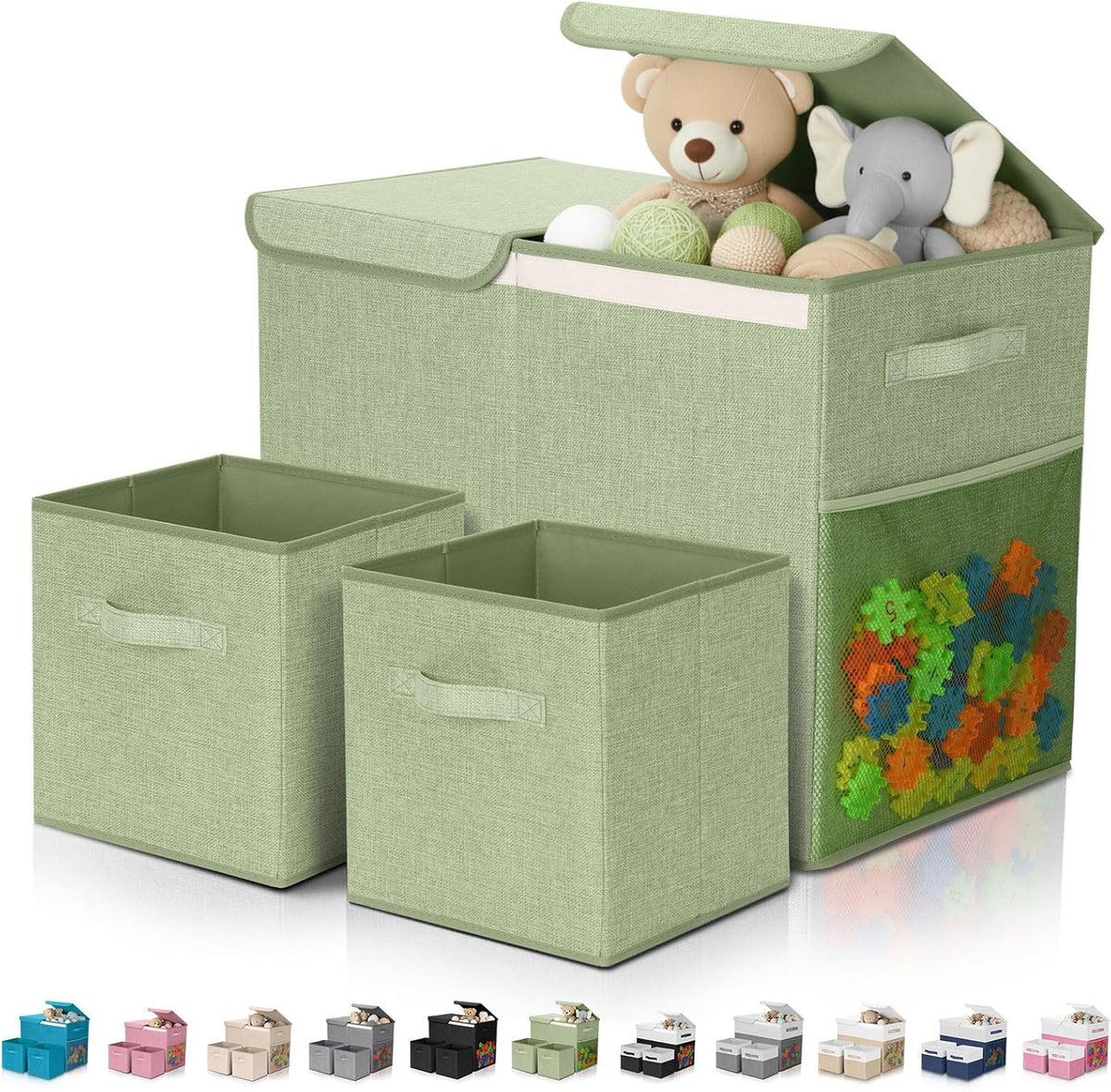 3 Pack Large Toy Box Storage Organizer Set, Grey White