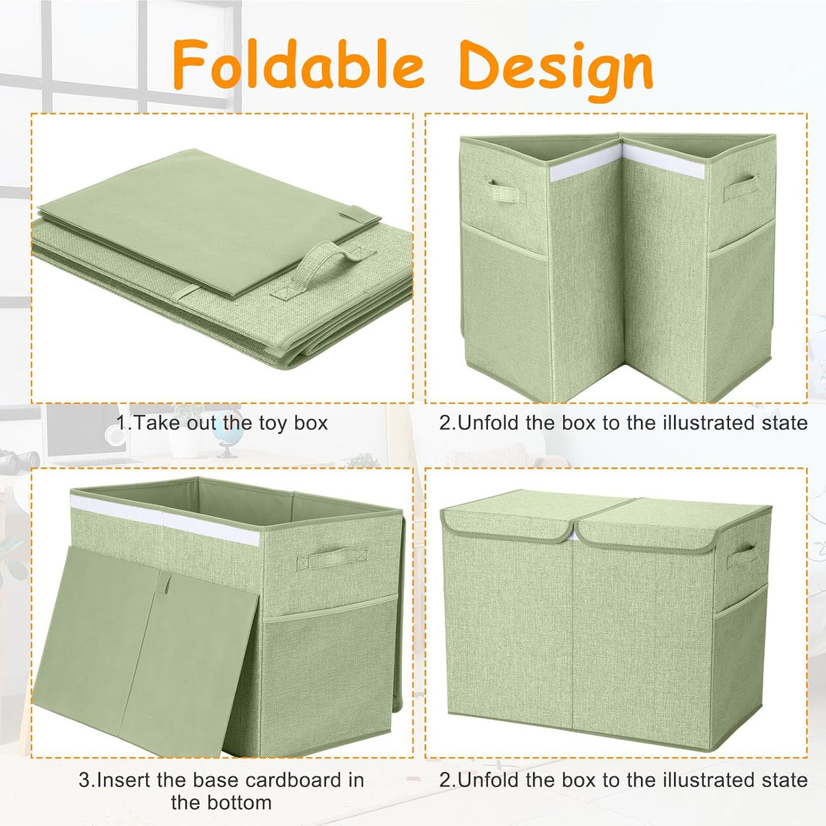 3 Pack Large Toy Box Storage Organizer Set, Grey White