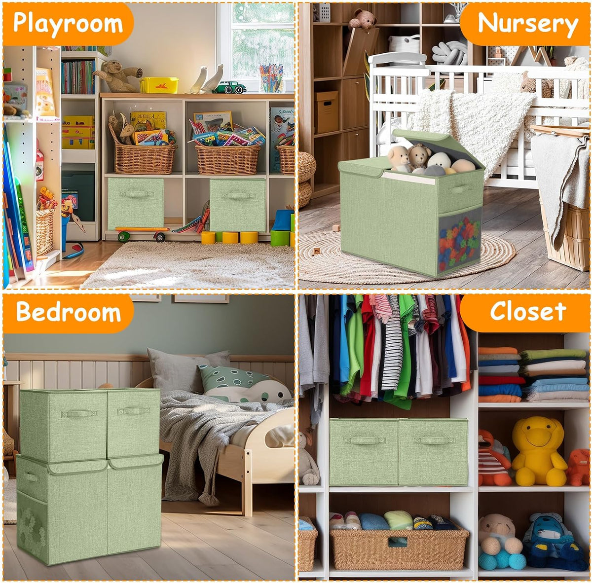 3 Pack Large Toy Box Storage Organizer Set, Grey White