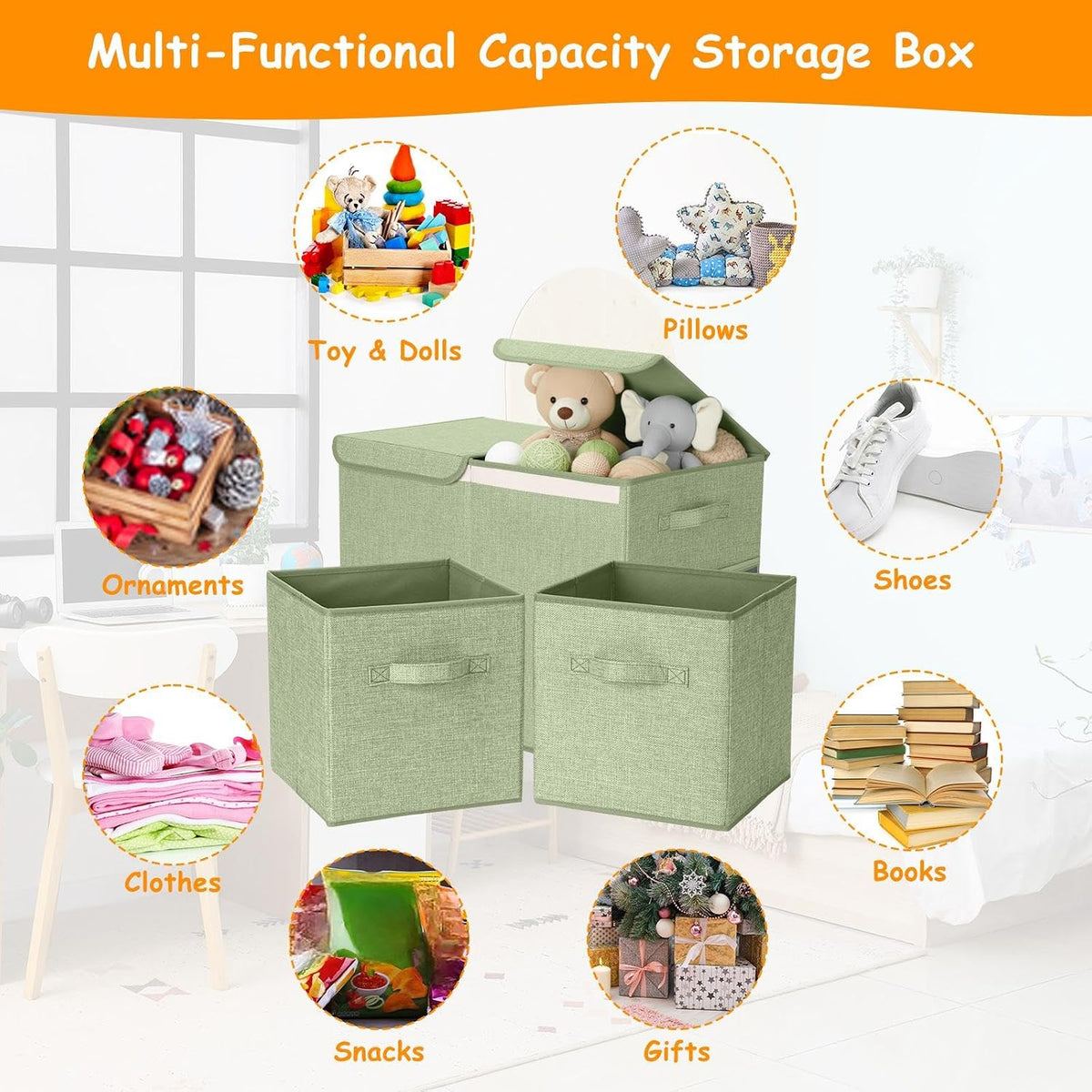 3 Pack Large Toy Box Storage Organizer Set, Grey White