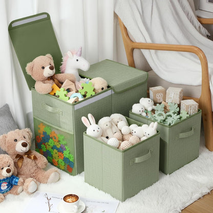 3 Pack Large Toy Box Storage Organizer Set, Grey White
