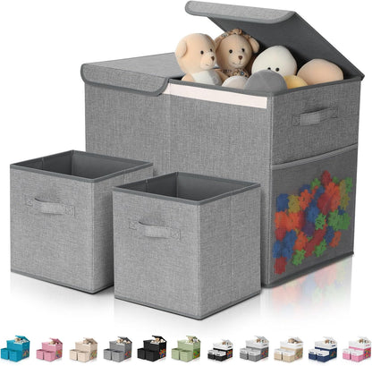 3 Pack Large Toy Box Storage Organizer Set, Grey White