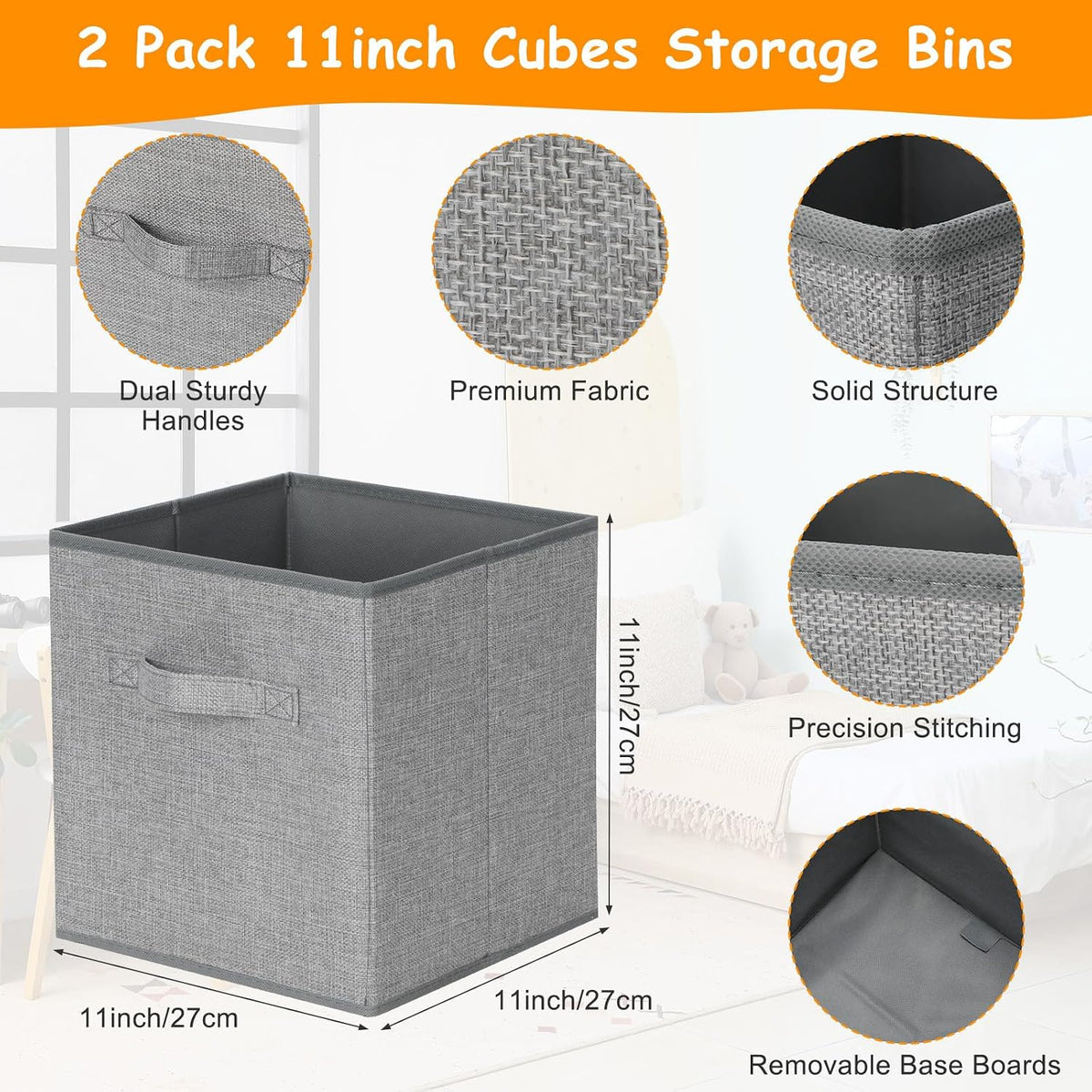 3 Pack Large Toy Box Storage Organizer Set, Grey White