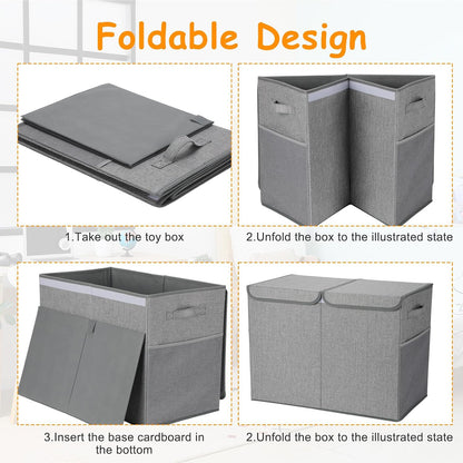 3 Pack Large Toy Box Storage Organizer Set, Grey White