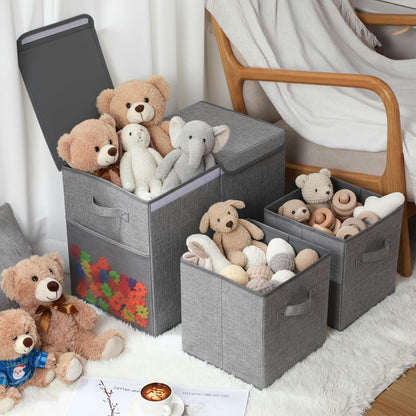 3 Pack Large Toy Box Storage Organizer Set, Grey White