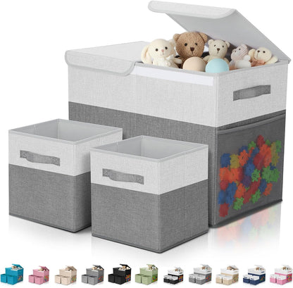 3 Pack Large Toy Box Storage Organizer Set, Grey White